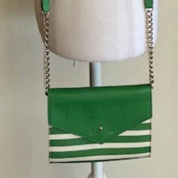 KATE SPADE Envelope Flap Green White Stripe Crossbody with Removable Str… - Picture 7 of 17